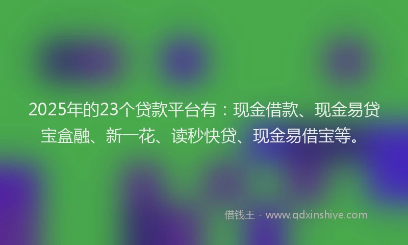 2025年的23个贷款平台有：现金借款、现金易贷宝盒融、新一花、读秒快贷、现金易借宝等。