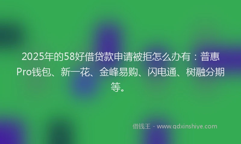 2025年的58好借贷款申请被拒怎么办有：普惠Pro钱包、新一花、金峰易购、闪电通、树融分期等。