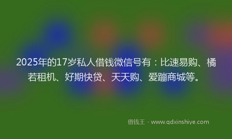 2025年的17岁私人借钱微信号有：比速易购、橘若租机、好期快贷、天天购、爱蹦商城等。