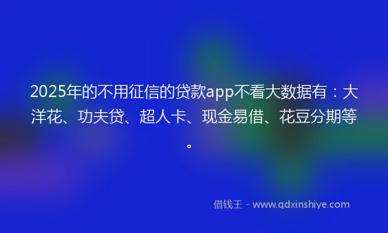 2025年的不用征信的贷款app不看大数据有：大洋花、功夫贷、超人卡、现金易借、花豆分期等。