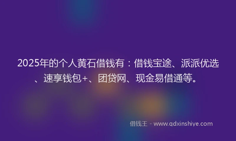 2025年的个人黄石借钱有：借钱宝途、派派优选、速享钱包+、团贷网、现金易借通等。