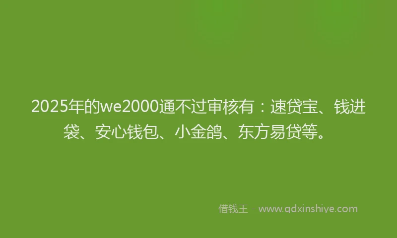 2025年的we2000通不过审核有：速贷宝、钱进袋、安心钱包、小金鸽、东方易贷等。