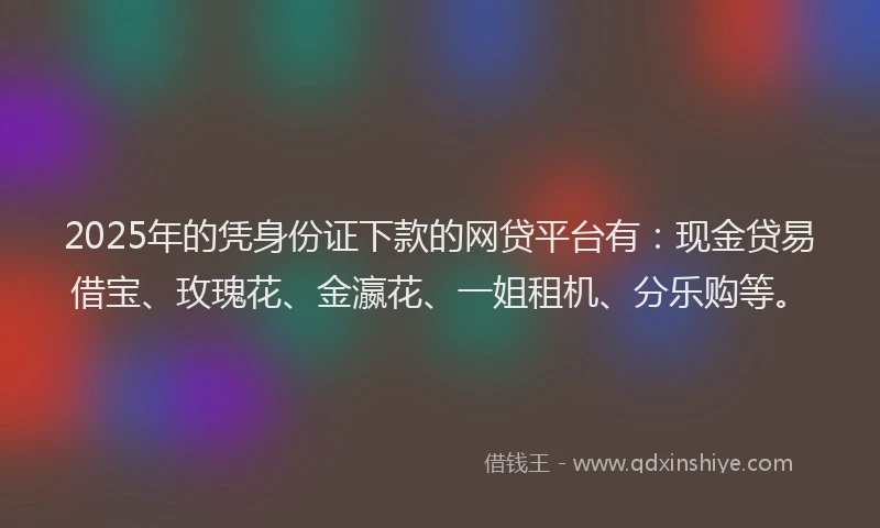 2025年的凭身份证下款的网贷平台有：现金贷易借宝、玫瑰花、金瀛花、一姐租机、分乐购等。