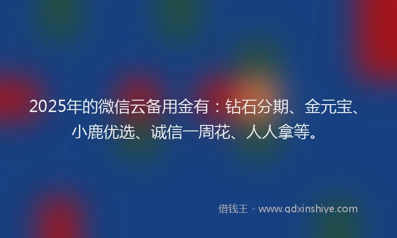 2025年的微信云备用金有：钻石分期、金元宝、小鹿优选、诚信一周花、人人拿等。