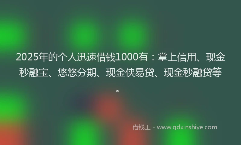 2025年的个人迅速借钱1000有：掌上信用、现金秒融宝、悠悠分期、现金侠易贷、现金秒融贷等。