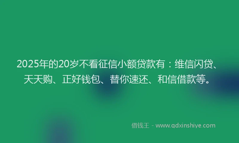 2025年的20岁不看征信小额贷款有：维信闪贷、天天购、正好钱包、替你速还、和信借款等。