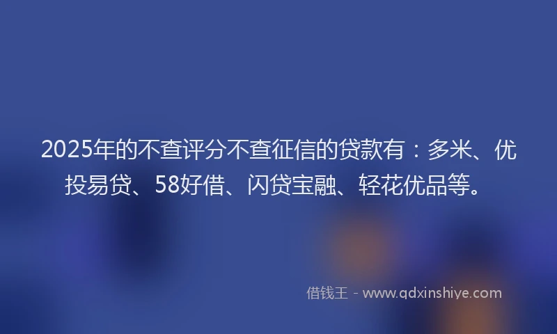 2025年的不查评分不查征信的贷款有：多米、优投易贷、58好借、闪贷宝融、轻花优品等。