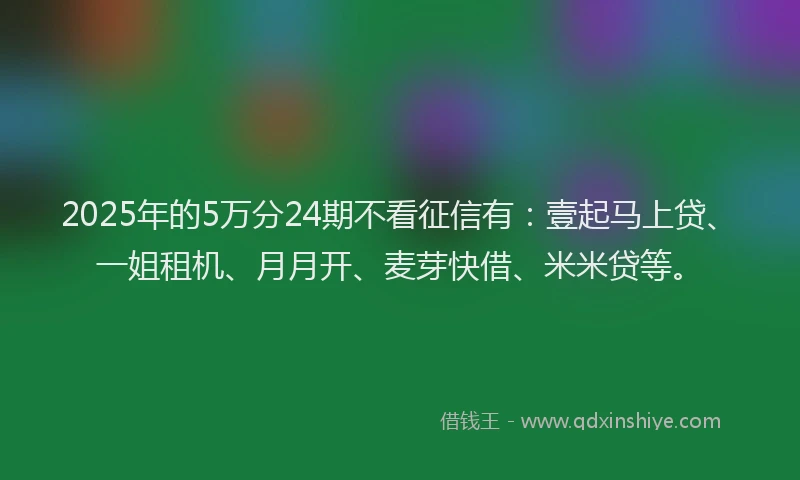 2025年的5万分24期不看征信有：壹起马上贷、一姐租机、月月开、麦芽快借、米米贷等。