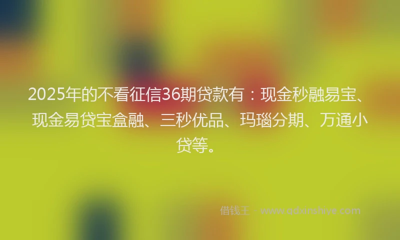 2025年的不看征信36期贷款有：现金秒融易宝、现金易贷宝盒融、三秒优品、玛瑙分期、万通小贷等。