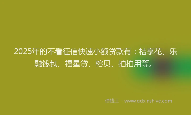 2025年的不看征信快速小额贷款有：桔享花、乐融钱包、福星贷、榕贝、拍拍用等。