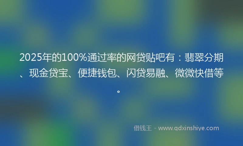 2025年的100%通过率的网贷贴吧有：翡翠分期、现金贷宝、便捷钱包、闪贷易融、微微快借等。