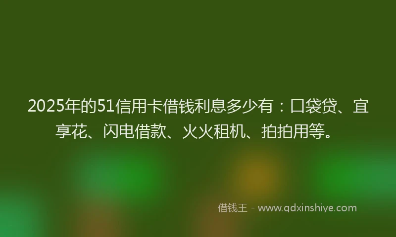 2025年的51信用卡借钱利息多少有：口袋贷、宜享花、闪电借款、火火租机、拍拍用等。