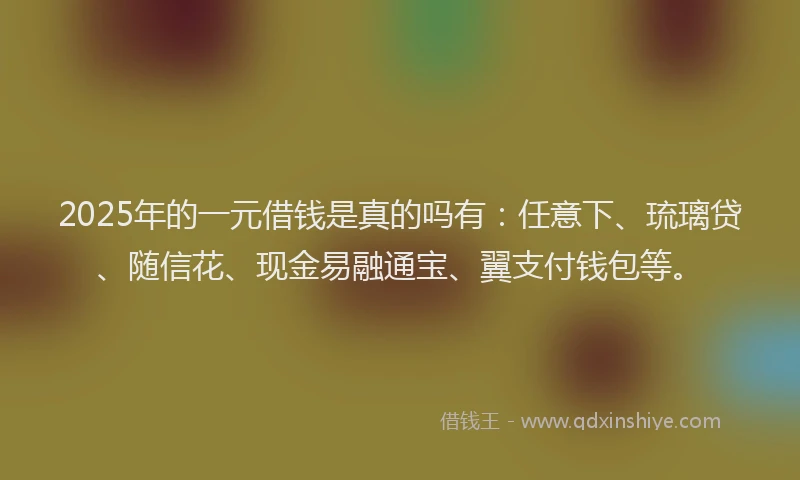 2025年的一元借钱是真的吗有：任意下、琉璃贷、随信花、现金易融通宝、翼支付钱包等。