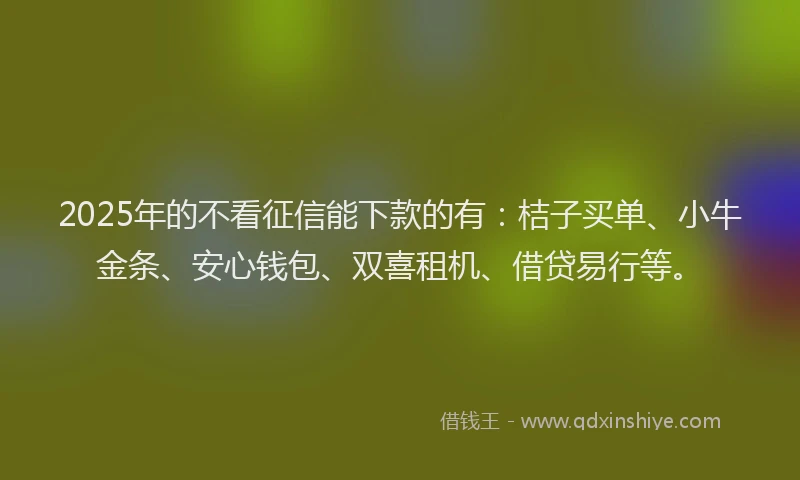 2025年的不看征信能下款的有：桔子买单、小牛金条、安心钱包、双喜租机、借贷易行等。