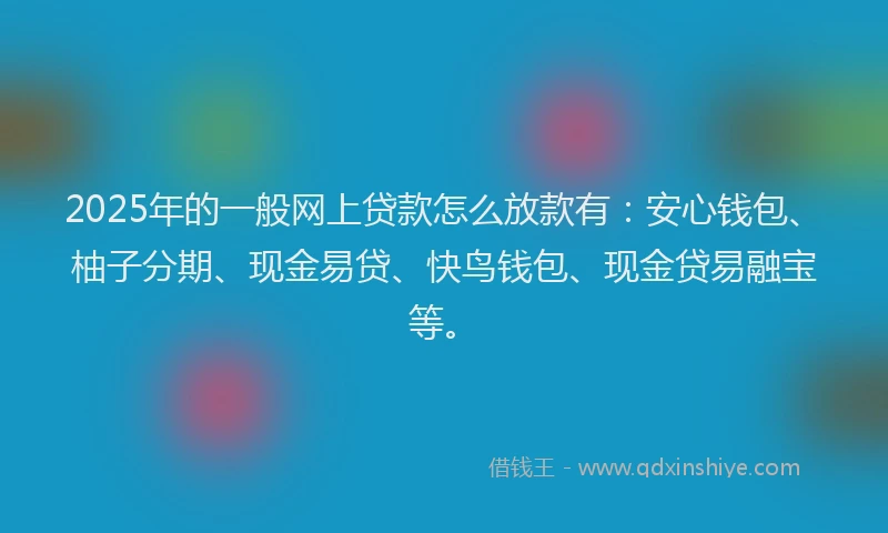 2025年的一般网上贷款怎么放款有：安心钱包、柚子分期、现金易贷、快鸟钱包、现金贷易融宝等。