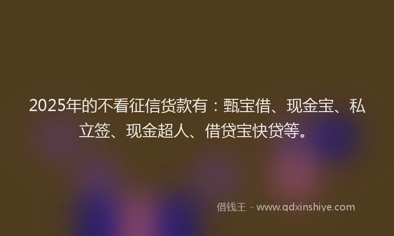 2025年的不看征信货款有：甄宝借、现金宝、私立签、现金超人、借贷宝快贷等。