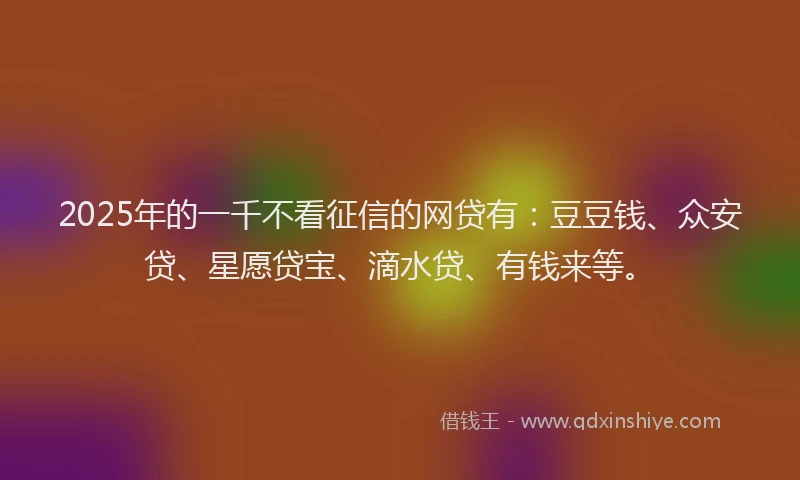 2025年的一千不看征信的网贷有：豆豆钱、众安贷、星愿贷宝、滴水贷、有钱来等。
