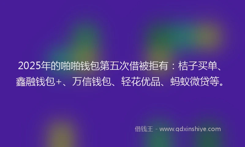 2025年的啪啪钱包第五次借被拒有：桔子买单、鑫融钱包+、万信钱包、轻花优品、蚂蚁微贷等。