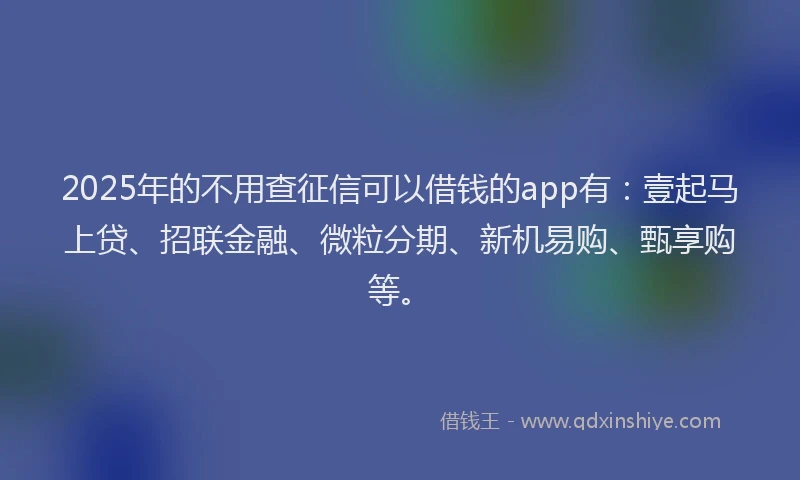 2025年的不用查征信可以借钱的app有：壹起马上贷、招联金融、微粒分期、新机易购、甄享购等。