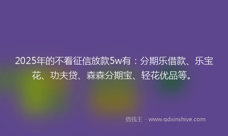 2025年的不看征信放款5w有:分期乐借款、乐宝花、功夫贷、森森分期宝、轻花优品等。