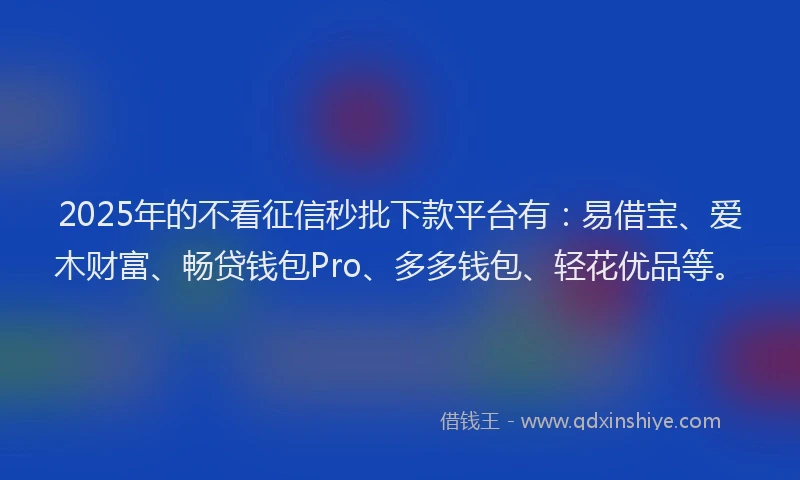2025年的不看征信秒批下款平台有：易借宝、爱木财富、畅贷钱包Pro、多多钱包、轻花优品等。