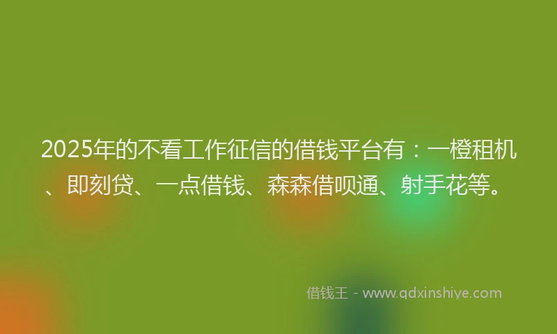 2025年的不看工作征信的借钱平台有：一橙租机、即刻贷、一点借钱、森森借呗通、射手花等。