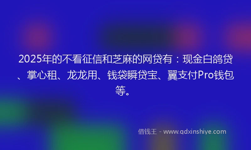 2025年的不看征信和芝麻的网贷有：现金白鸽贷、掌心租、龙龙用、钱袋瞬贷宝、翼支付Pro钱包等。