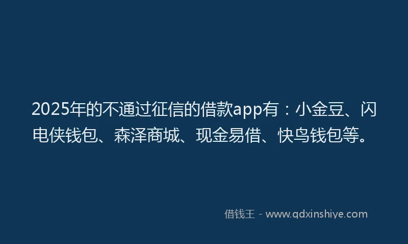2025年的不通过征信的借款app有：小金豆、闪电侠钱包、森泽商城、现金易借、快鸟钱包等。
