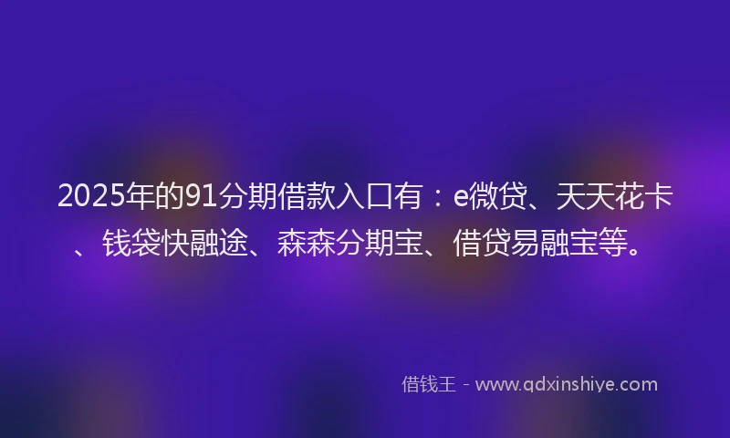 2025年的91分期借款入口有：e微贷、天天花卡、钱袋快融途、森森分期宝、借贷易融宝等。