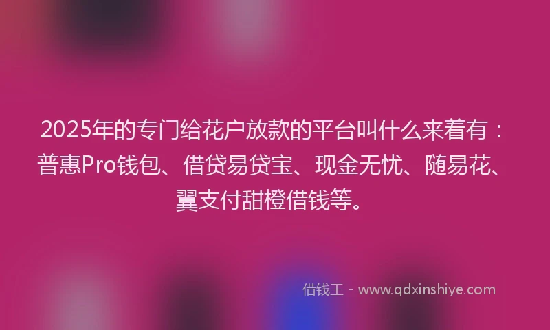 2025年的专门给花户放款的平台叫什么来着有：普惠Pro钱包、借贷易贷宝、现金无忧、随易花、翼支付甜橙借钱等。