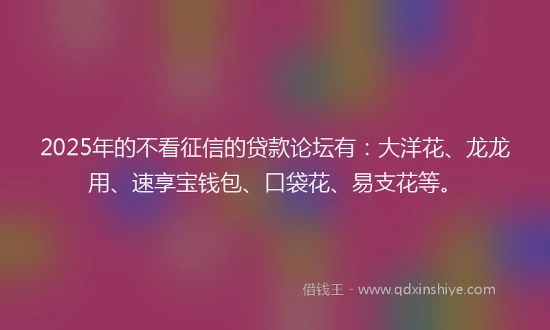 2025年的不看征信的贷款论坛有：大洋花、龙龙用、速享宝钱包、口袋花、易支花等。