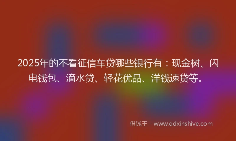 2025年的不看征信车贷哪些银行有：现金树、闪电钱包、滴水贷、轻花优品、洋钱速贷等。