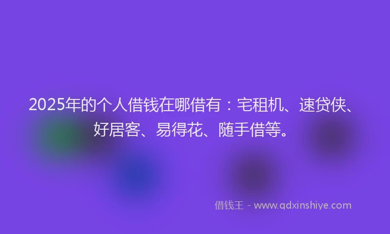 2025年的个人借钱在哪借有：宅租机、速贷侠、好居客、易得花、随手借等。