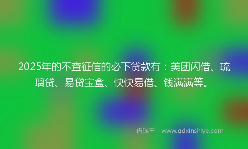 2025年的不查征信的必下贷款有：美团闪借、琉璃贷、易贷宝盒、快快易借、钱满满等。