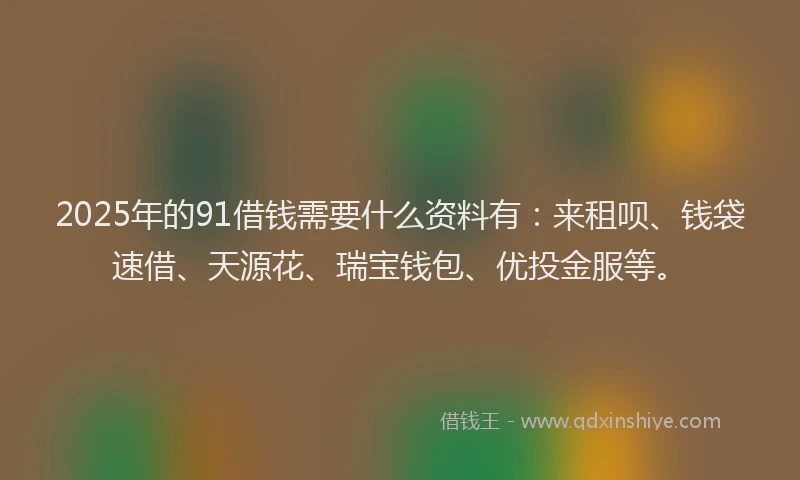 2025年的91借钱需要什么资料有：来租呗、钱袋速借、天源花、瑞宝钱包、优投金服等。