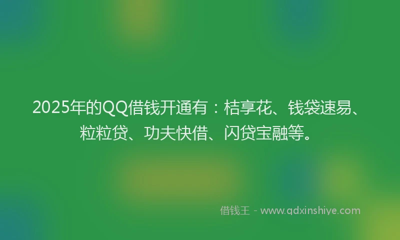2025年的QQ借钱开通有：桔享花、钱袋速易、粒粒贷、功夫快借、闪贷宝融等。