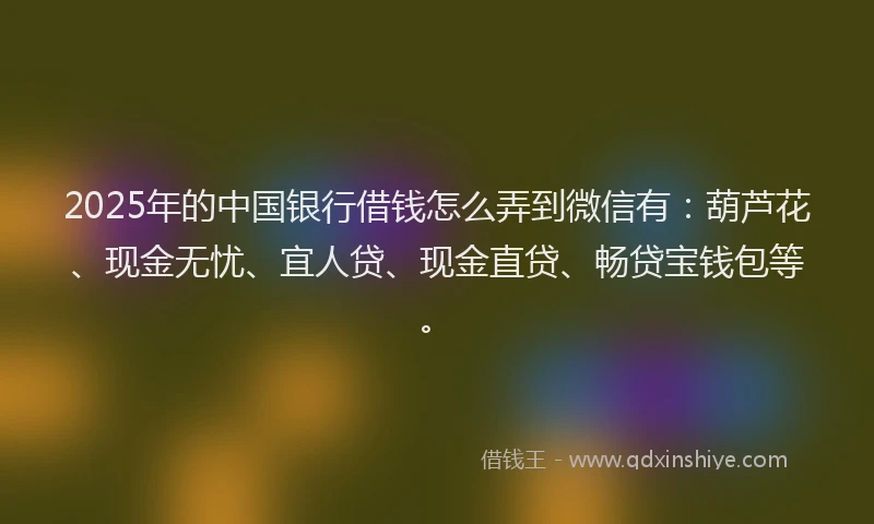 2025年的中国银行借钱怎么弄到微信有：葫芦花、现金无忧、宜人贷、现金直贷、畅贷宝钱包等。