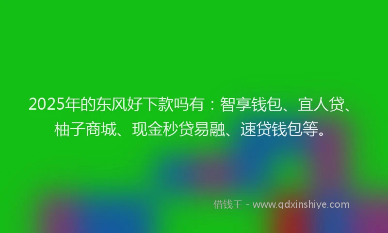 2025年的东风好下款吗有：智享钱包、宜人贷、柚子商城、现金秒贷易融、速贷钱包等。