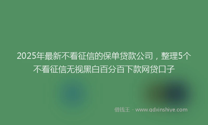 2025年最新不看征信的保单贷款公司，整理5个不看征信无视黑白百分百下款网贷口子