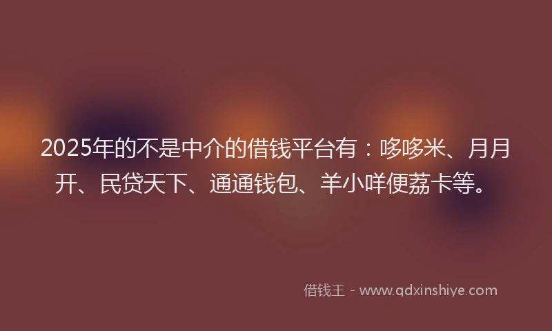 2025年的不是中介的借钱平台有：哆哆米、月月开、民贷天下、通通钱包、羊小咩便荔卡等。