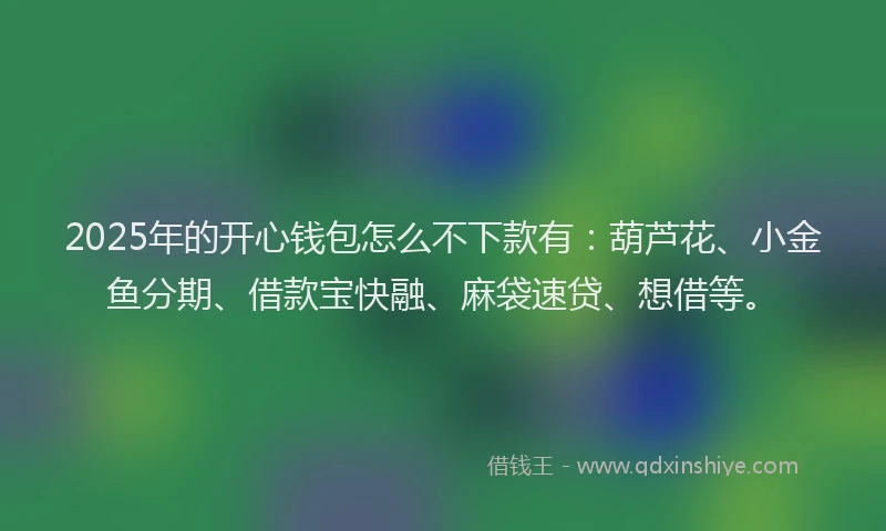 2025年的开心钱包怎么不下款有：葫芦花、小金鱼分期、借款宝快融、麻袋速贷、想借等。