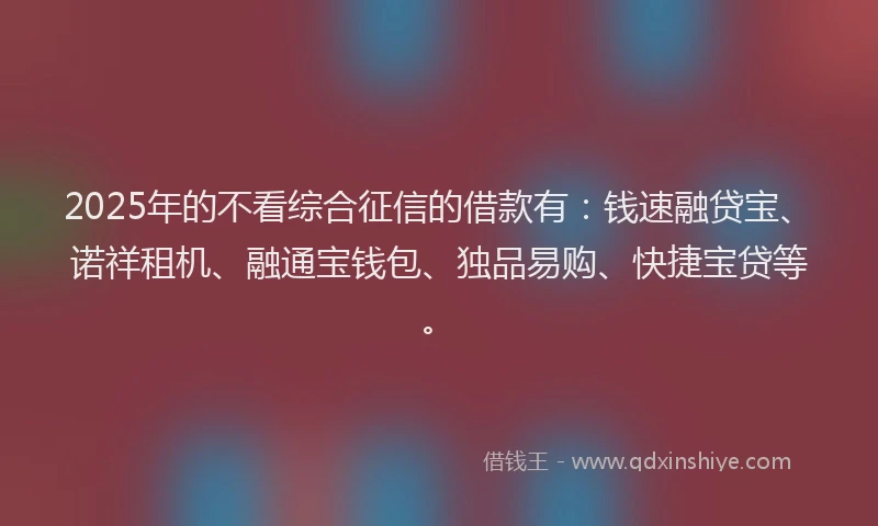 2025年的不看综合征信的借款有：钱速融贷宝、诺祥租机、融通宝钱包、独品易购、快捷宝贷等。