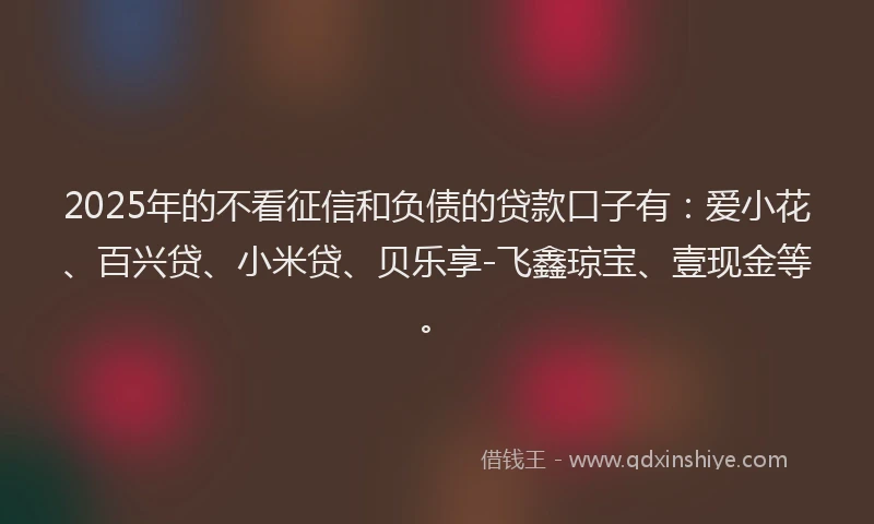 2025年的不看征信和负债的贷款口子有：爱小花、百兴贷、小米贷、贝乐享-飞鑫琼宝、壹现金等。