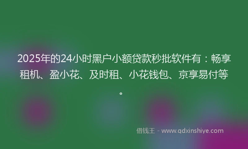 2025年的24小时黑户小额贷款秒批软件有：畅享租机、盈小花、及时租、小花钱包、京享易付等。