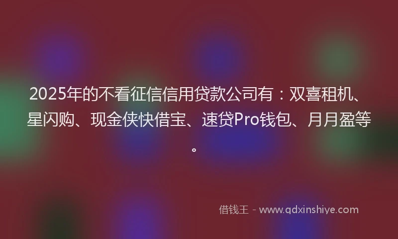 2025年的不看征信信用贷款公司有：双喜租机、星闪购、现金侠快借宝、速贷Pro钱包、月月盈等。