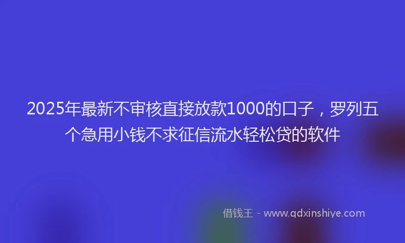 2025年最新不审核直接放款1000的口子，罗列五个急用小钱不求征信流水轻松贷的软件