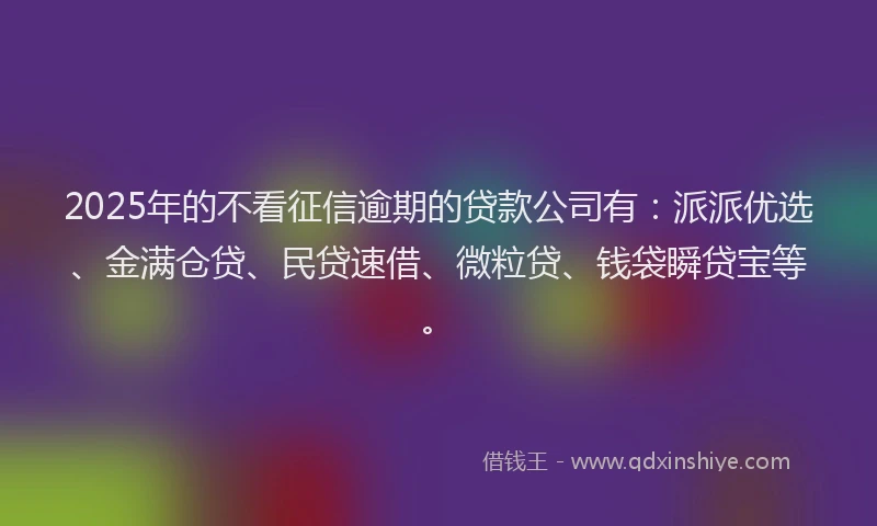 2025年的不看征信逾期的贷款公司有：派派优选、金满仓贷、民贷速借、微粒贷、钱袋瞬贷宝等。
