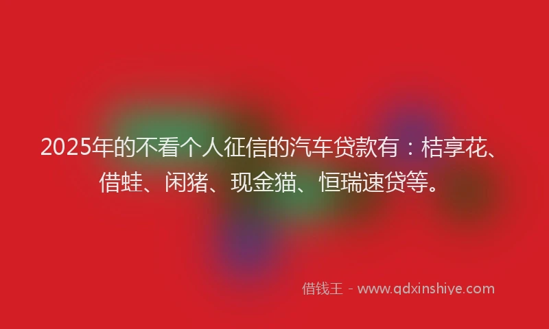 2025年的不看个人征信的汽车贷款有：桔享花、借蛙、闲猪、现金猫、恒瑞速贷等。