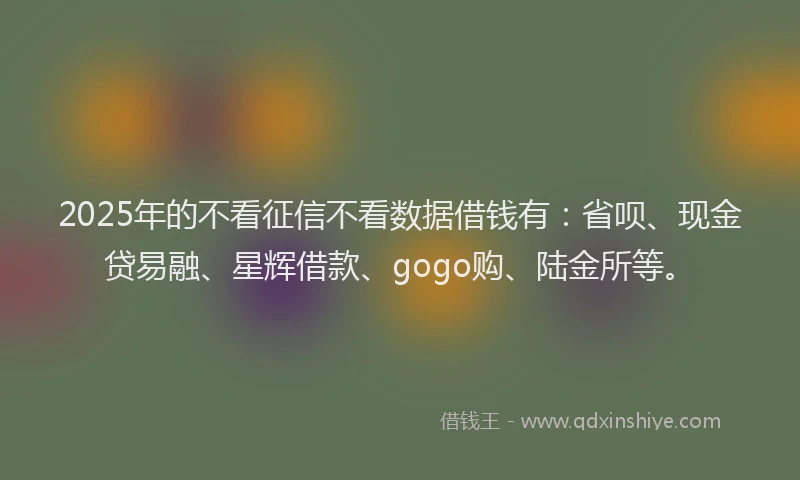 2025年的不看征信不看数据借钱有：省呗、现金贷易融、星辉借款、gogo购、陆金所等。