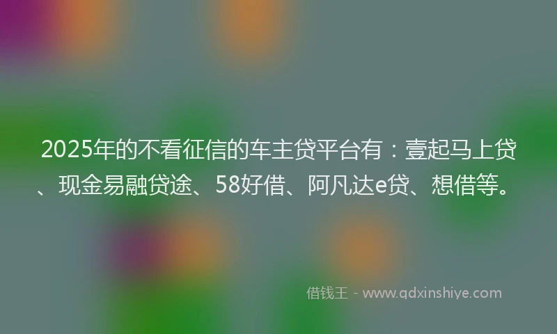 2025年的不看征信的车主贷平台有：壹起马上贷、现金易融贷途、58好借、阿凡达e贷、想借等。